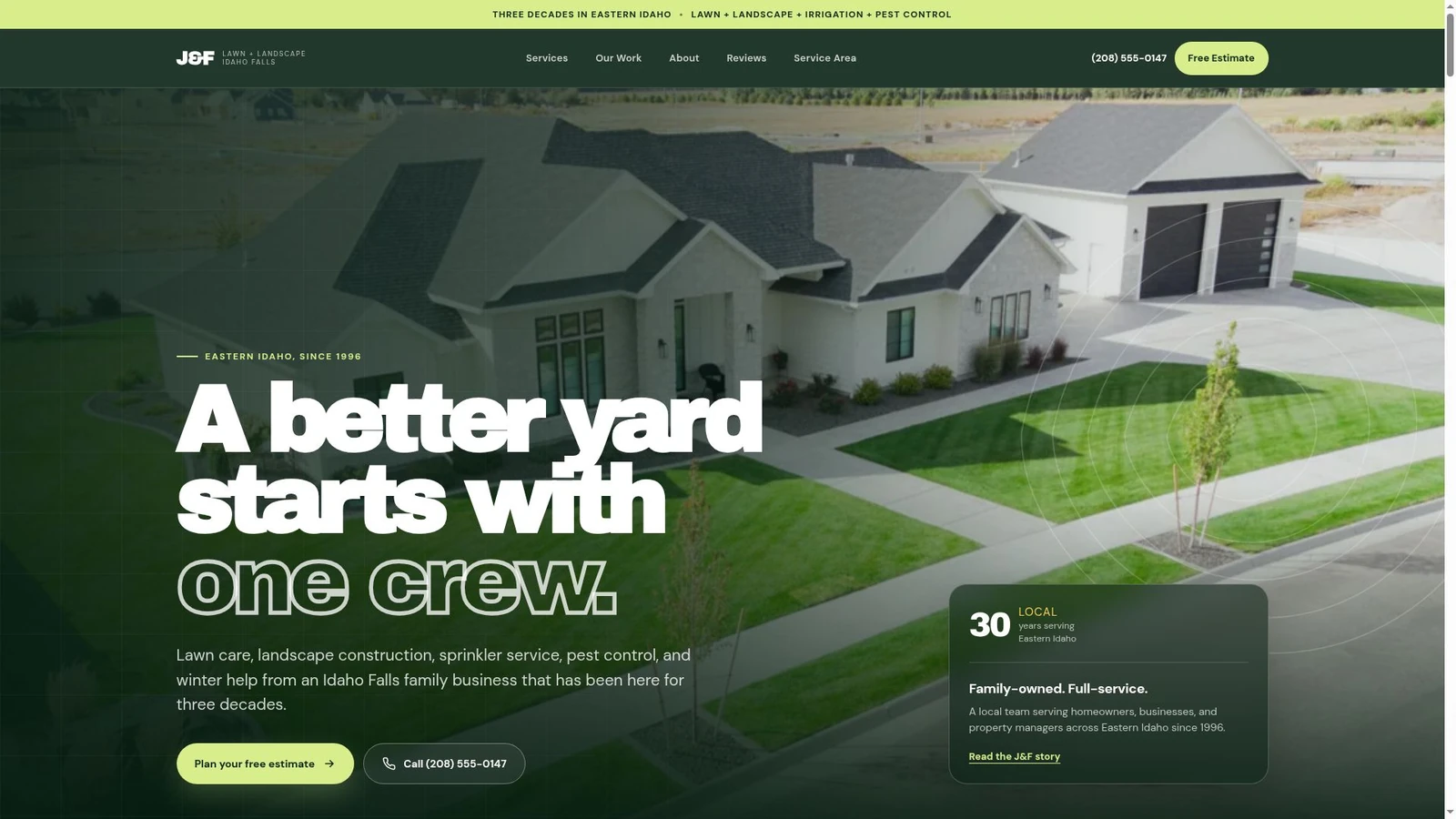 J and F Lawn and Landscape website homepage